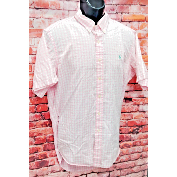 Ralph Lauren Shirt Mens Large Pink Gingham Short Sleeve Classic Fit Button Down - Picture 4 of 6